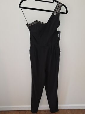 Guess Studded One-Shoulder Black Jumpsuit